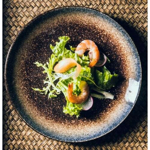 1PC Japanese Style Home Ceramic Dish Plate Western Dish Tray Steak Dish Cutlery Breakfast Round Flat Dinner Plate Tableware