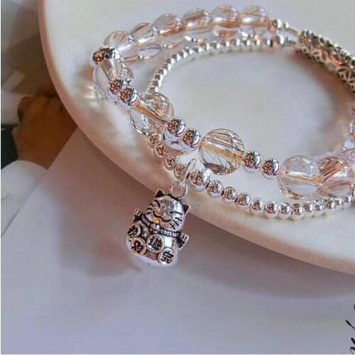 100% Natural hair crystal bracelet good luck bracelet handmade charm bracelet for women bangles with 925 sterling silver jewelry