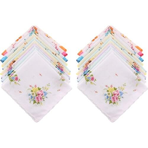20 Pcs. Women Handkerchiefs Flowers Handkerchiefs Fabric Handkerchiefs Made of