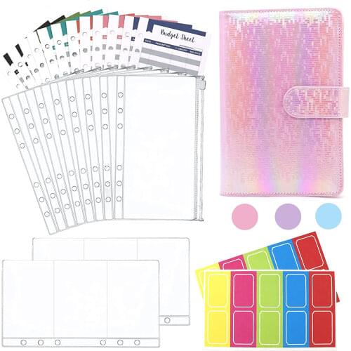A6 Binder Budget Cash Envelopes Organizer with Expense Budget Sheets,Binder Pockets,Sticker Labels,for Budgeting,Saving Money
