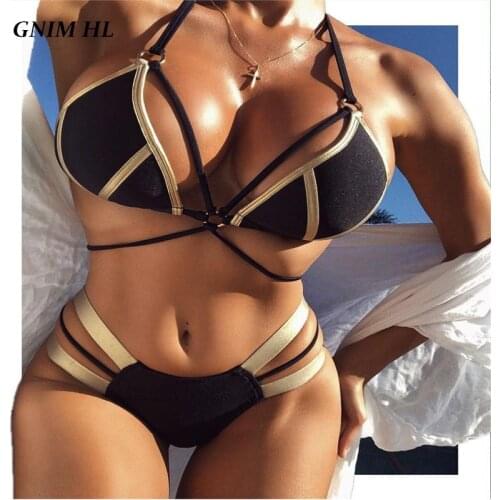 Bandage Bikini Swimwear Women Push Up 2020 Sexy Backless Bathing Suit Women Two Pieces Summer Stitching Color Swimsuit Biquini