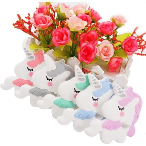 Chenkai 5PCS Unicorn Silicone Teether Baby Colorful Teething Rodent Nursing Pacifier pendant Food Grade DIY Toddler Jewelry Toy