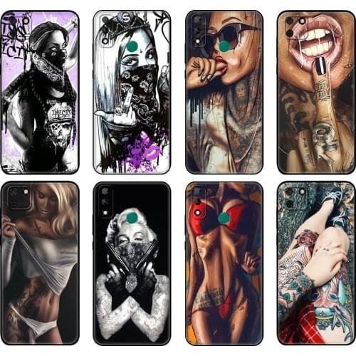 Black tpu Case For Huawei Y9S Y6S Y8S Y5P Y7P Y8P Case For Huawei Y5 lite Prime Y6 Cover Sexy Sleeve Tattoo Girl Newly Arrived