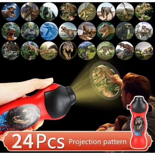 24 Patterns Children Sleep Light LED Flashlight Cartoon Dinosaur Projector Lamp 90 Degree Rotary Early Enlightenment
