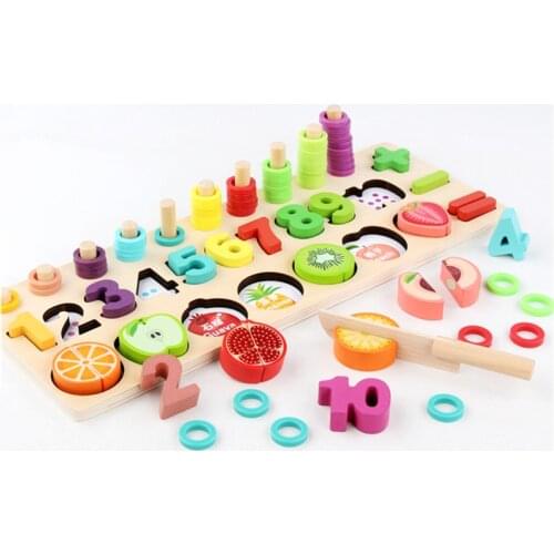 Montessori Baby Toys Wooden Logarithmic Board Toy for Kids Early Education Children Cutting Fruit Pretend Play Game Math Gift