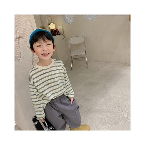 Boys T Shirt 2021 Spring and Autumn Baby Clothes Childrens Striped Long-sleeved T-shirt Babyo-neck Long-sleeved Bottoming Tees