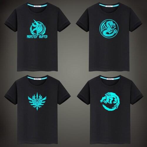 Summer Men Short Sleeve Tshirt Game Monster Hunter Cotton Fluorescent Luminous Kids Boy Sweatshirt Casual Unisex Tops Vest Tees