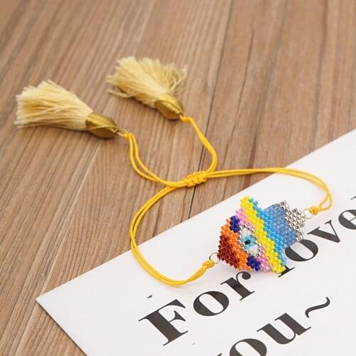 Go2boho Hamsa Hand Bracelet Femme Evil Eye Pulsera Bohemian Rainbow Color Jewelry Adjustable Tassel Jewellery Miyuki Bracelets