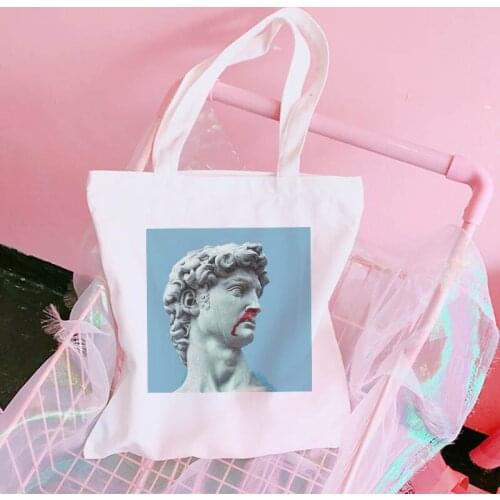 Vaporwave canvas bag white female David cartoon vintage print interesting diagonal cross bag hip hop Japanese shoulder bags