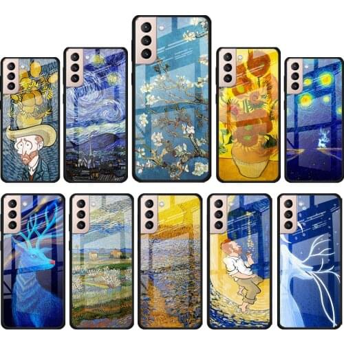 Van Gogh Oil Painting for Samsung Galaxy S21 Ultra Plus A72 A52 4G 5G M51 M31 M21 Luxury Tempered Glass Phone Case Cover