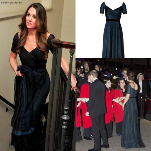Kate Middleton Evening Dress Elegant Navy Blue Celebrity Women Wear Prom Night Party Gown