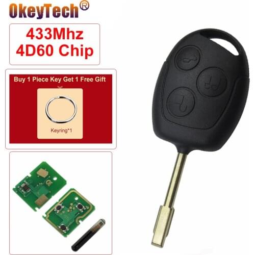 OkeyTech 3 Button 315/433Mhz 4D60Transponder Chip Remote Control Key For Ford Focus KA Transit K2 Mondeo Fiesta Replacement Key