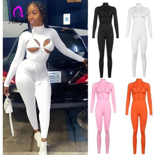 Fitness Women Rompers Lace Up Bra Bodysuit Sexy Zipper Turtleneck Jumpsuit Bodycon Romper Skinny Streetwear Party Club Outfits