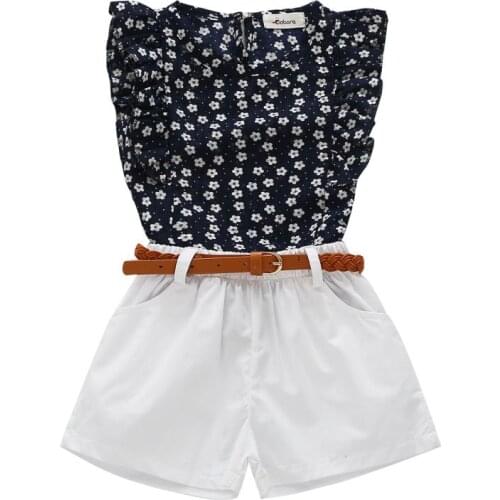 2019 New Baby Clothes Summer Kids Girl Clothes Set 2PCS Sleeveless Chiffon Shirt+ White Pant Clothes Sets Girls Clothes