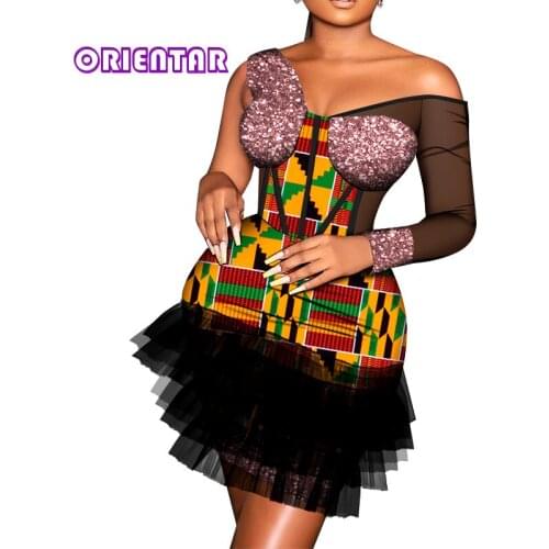 Summer Short Dress Women African Clothing 2021 New Fashion One Shoulder Dashiki Printing Dress African Women Clothes WY624