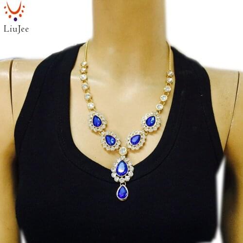 LiuJee Blue Waterdrop Crystal Pendant Necklaces Women Fashion Jewelry Engagement NK-207