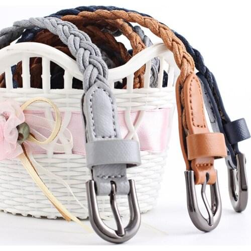 Fashion Womens Vivid Braided Casual PU Leather Narrow Thin Buckle Strap Waist Belt Candy Skinny Waistband Belt For Women SE05