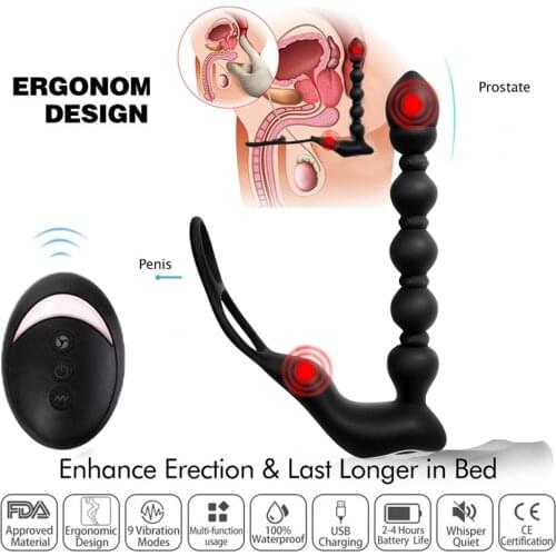 Male Prostate Massage Vibrator Anal Beads Anus Plug Sex Toys For Gay Men Adult Sex Products Butt Plug Delay Ejaculation Ring