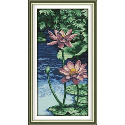 Manual diy cross stitch kit pond purple vertical furniture decoration materials pack lotus Chinese characteristics crafts
