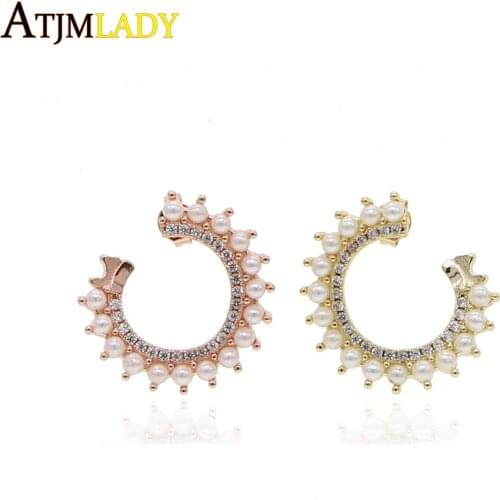 2019 new arrived Fresh Pearl beads hoop Earring Fashion women girl gift jewelry luxury Trendy clear cz pearl Round circle hoops