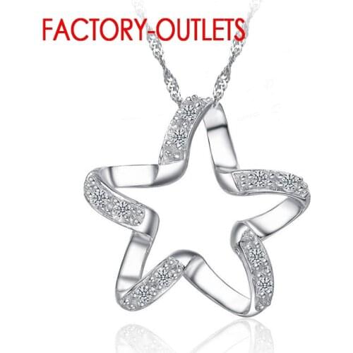 925 Sterling Silver Bridal Pendant Necklace For Decoration Fashion Jewelry Cute Star CZ Crystal Women Girls Party Engagement