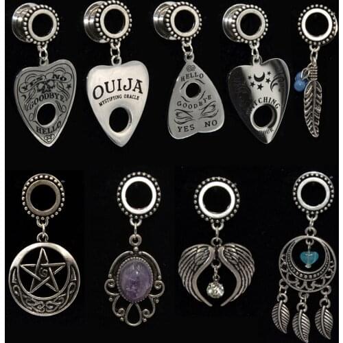 PAIR OUIJA Catcher Wing Dangling Screw Fit Ear Flesh Tunnel Gauge Plugs Piercing Expander Stretchers Antique Ear Weight 8-16mm