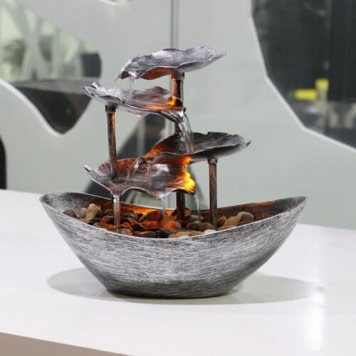 Sailing Lotus Leaf Shaped Desktop Water Fountain With Led Lights Creative Atmosphere Night Light Indoor Living Room Ornaments