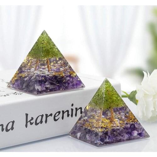 Pyramid Amethyst Peridot Healing Crystal Energy Generator Blanacing Yoga Tool Aesthetic Home Room Decoration Accessories