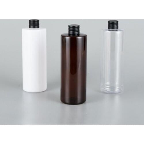 350ML X 20 Flat Shoulder Plastic Bottle Essential Oil PET Bottle Black Aluminum Cover Leakproof Bottle Empty Cosmetic Bottle