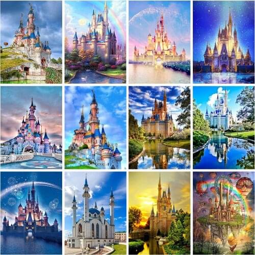 Full Square 5D Diy Diamond Painting Landscape Building Castle 3D Diamond Embroidery Rhinestone Mosaic Home Decoration Gift Bh090