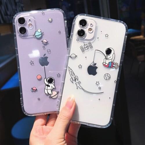 Cute Cartoon Astronaut Planet Star Transparent Case for IPhone 12 Pro X XS XR 11 Pro Max 7 8 Plus SE Soft Shockproof Cover Coque