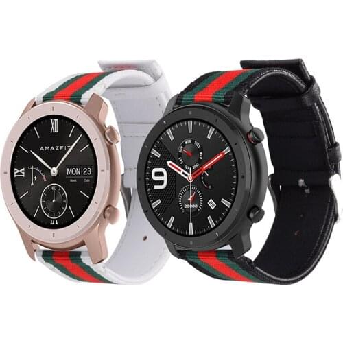 22mm Genuine Leather Strap Nylon Watch Band for Huami Amazfit GTR 2 for Huami GTR 47mm / Amazfit PACE Replacement Wristband
