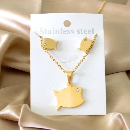 LUXUKISSKIDS stainless steel crystal fish earrings necklace jewelry set Wedding Dubai Indian jewellery Sets for girls women