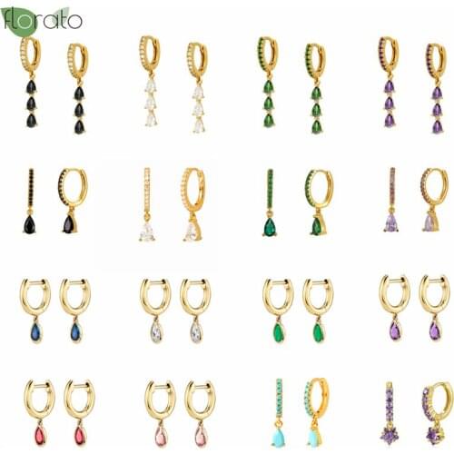 925 Silver Ear Buckle Colorful Zircon Earrings for Women Water Drop Small Huggie Hoop Earrings Set Jewelry Wedding Birthday Gift