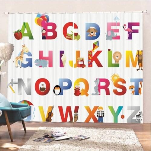 Alphabet Curtains Colorful Graphic Window Curtains 3D Print Home Textile Window Drapes Cartoon For Living Room Window Treatments