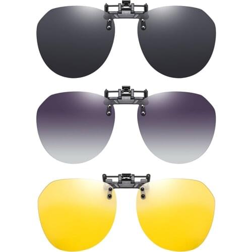 Flip Up Clip on Sunglasses Polarized Fishing Men Gredient Grey Lens Driving UV400 Big Aviation Rimless Night Vision Shades