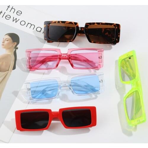 Colorful Vintage Rectangle Wide Frame Sunglass Small Rectangle Sunglasses Summer Female UV400 Lens Trendy Eyewear