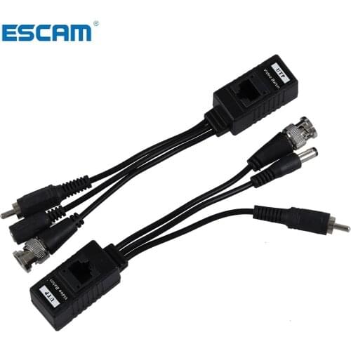 ESCA 1 Pair 3 in 1 Plug BNC Male to RJ45 Audio Video Power Balun Transceiver for CCTV Camera