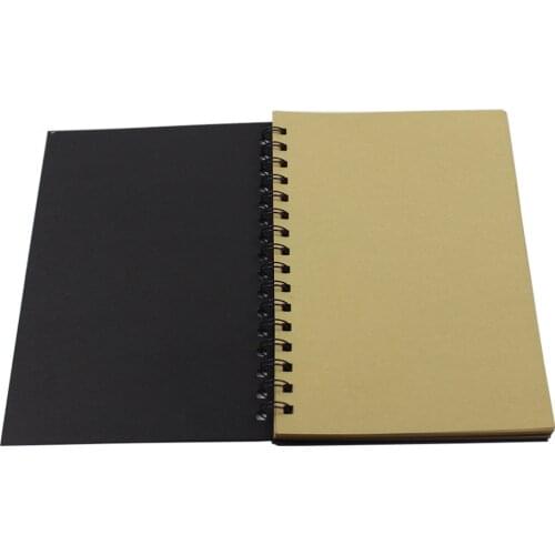 Vintage Kraft Paper A5 Size Spiral Sketchbook Journal Planner Diary Notebook for Students Office Writing Drawing (Black Cover/ K