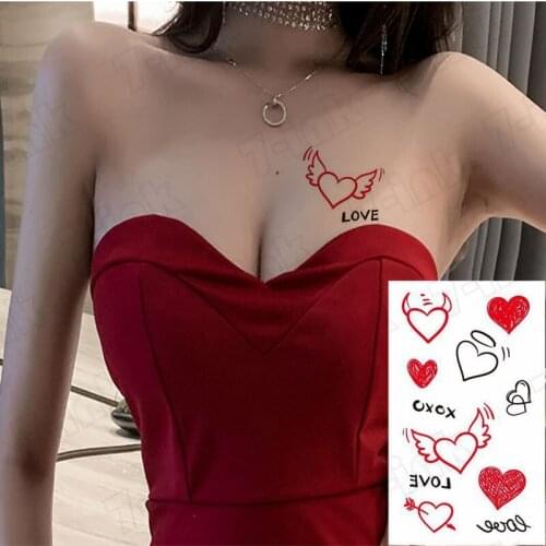 Waterproof TemporaryTatoo Sticker Couple Love Arrow Wing Heart Art Tattoo Water Transfer Fake Flash Tatto for Man Women