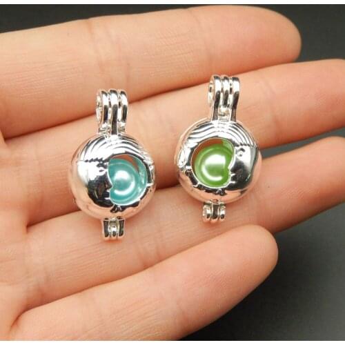10pcs bright silver moon pearl cage necklace pendant, fragrant oil diffuser adds your own pearl, stone makes it more attractive