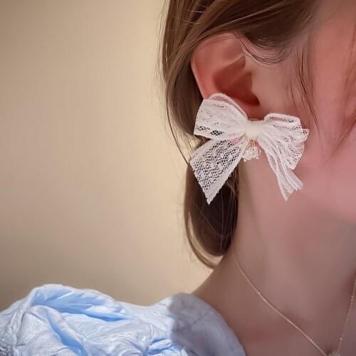 Black White Lace Bow Crystal Beads Drop Earrings For Women Fashion Ear Jewelry Fairy Sweet Pendientes Brincos