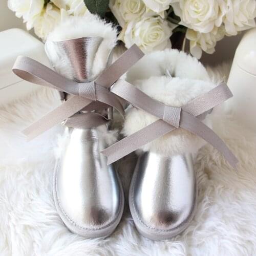 Top Fashion Waterproof Women Boots Natural Fur Snow Boots Winter Boots Sheepskin Leather Wool Shoes Non-Slip Shoes Rubber Soles