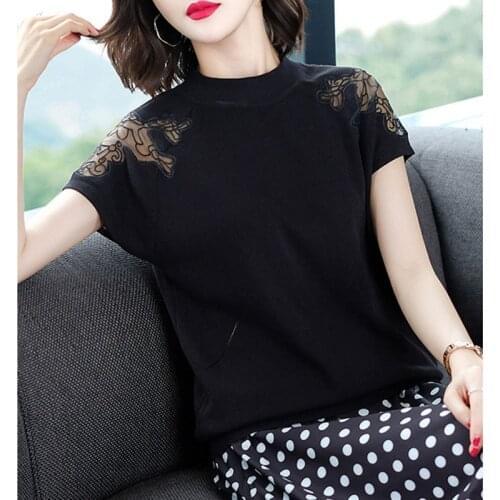 Summer Short Sleeve Knitted Tops Women Casual O-Neck Thin Pull Jumper 2020 Female Pullovers Shirt Ladies Thin Pullovers Tops