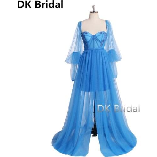 New Arrival Sexy Prom Dresses 2019 Tulle Long Sleeve Evening Gown Elegant Prom Formal Dress Party Royal Blue vestidos de gala