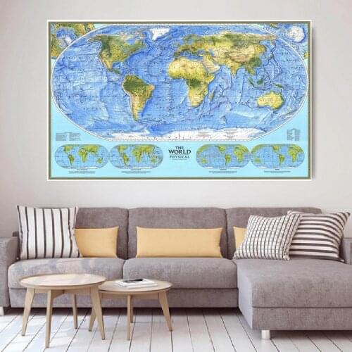 150*100 cm The World Map Non-woven Retro Canvas Painting Eco-friendly Wall Art Poster Living Room Home Office Decoration