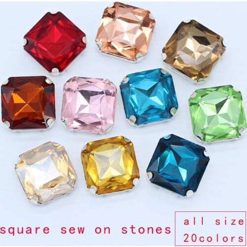 18mm 23mm square sew on flatback glass stone sewing crystal rhinestone diamate jewels silver base beads wedding dress decoration