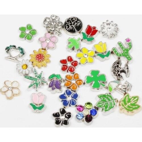 20pcs/lot Flowers Trees Leaves Daisies Enamels Botany Floating Charms For Glass Lockets Memory Pendant Jewelry Accessories