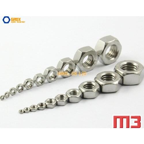 200 Pieces M3 304 Stainless Steel Metric Thread Hexagon Full Nuts DIN 934