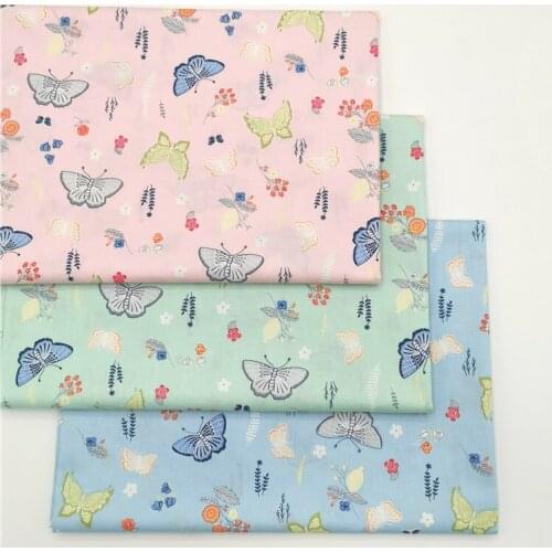2021 New Cartoon PINK BLUE GREEN Butterfly Flower 100% Cotton Twill Fabric For Kids Clothes Dress Quilt Craft Decor Tissue Tela